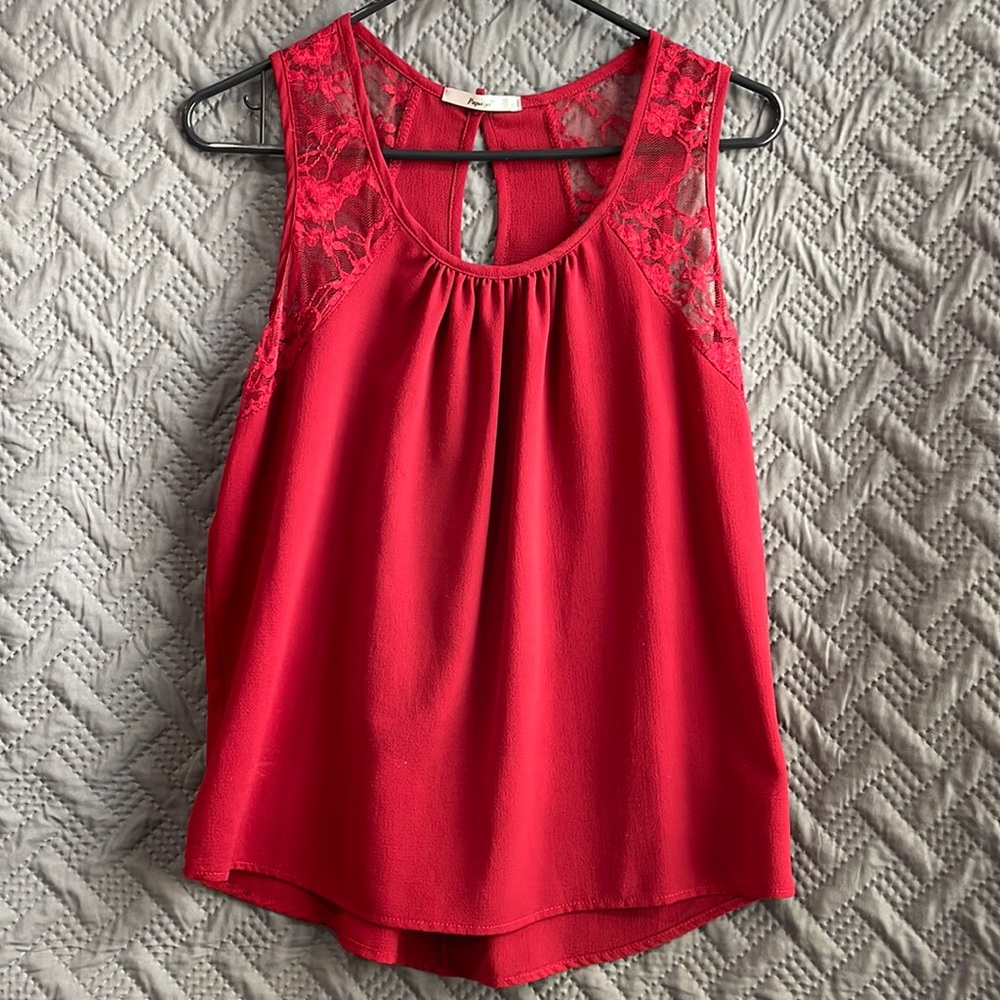 Papaya Maroon flowy blouse with lace detail